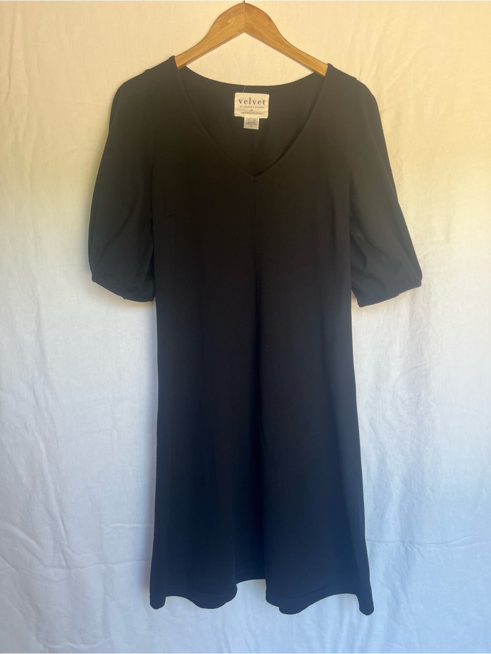 Anthropologie Velvet by Graham & Spencer Black V-Neck Shift Dress